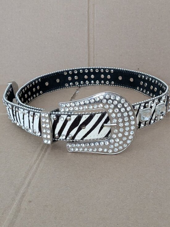 Beltiscool Cow Hair Western Rhinestone Ornaments Zebra Print Genuine Leather Bel main image 5